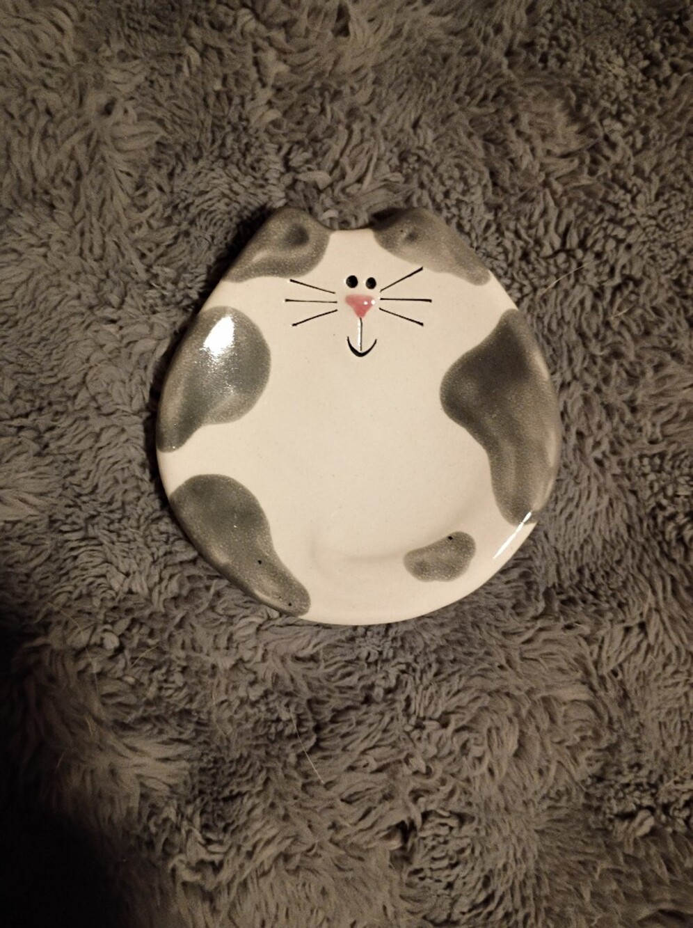 Ceramic Cat Face Trinket Dish in White and Gray